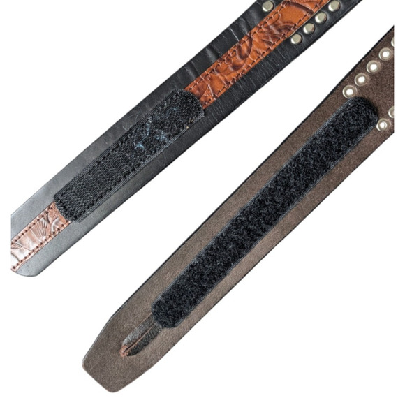 Terry Stack Black Brown Studded Hook and Loop Italian Leather Belt Size Large - Picture 7 of 9